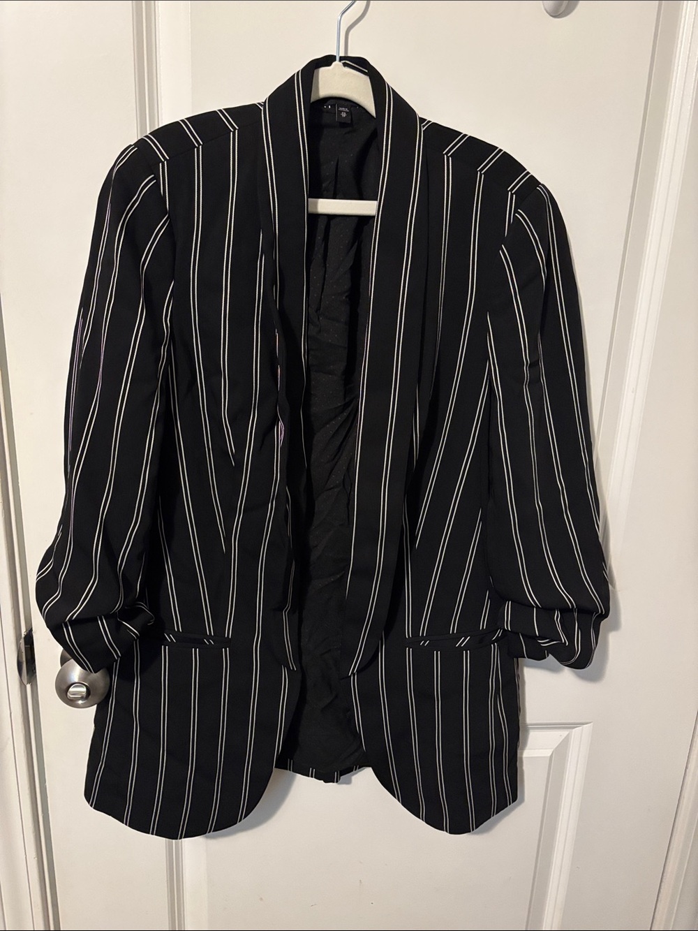 Express Black Blazer with White Pinstripes
